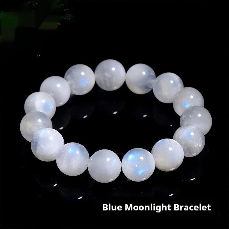 Natural moonstone blue moonlight round bead bracelet with geometric polished beads