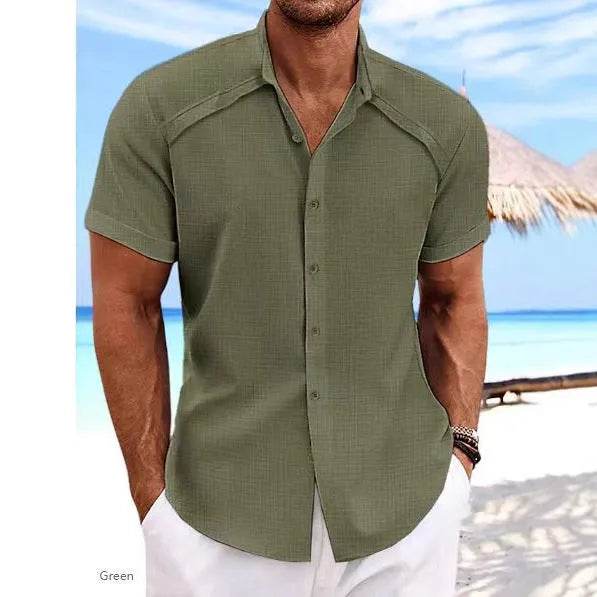 Hawaiian casual short sleeve shirt in solid colour cotton blend fabric for summer wear