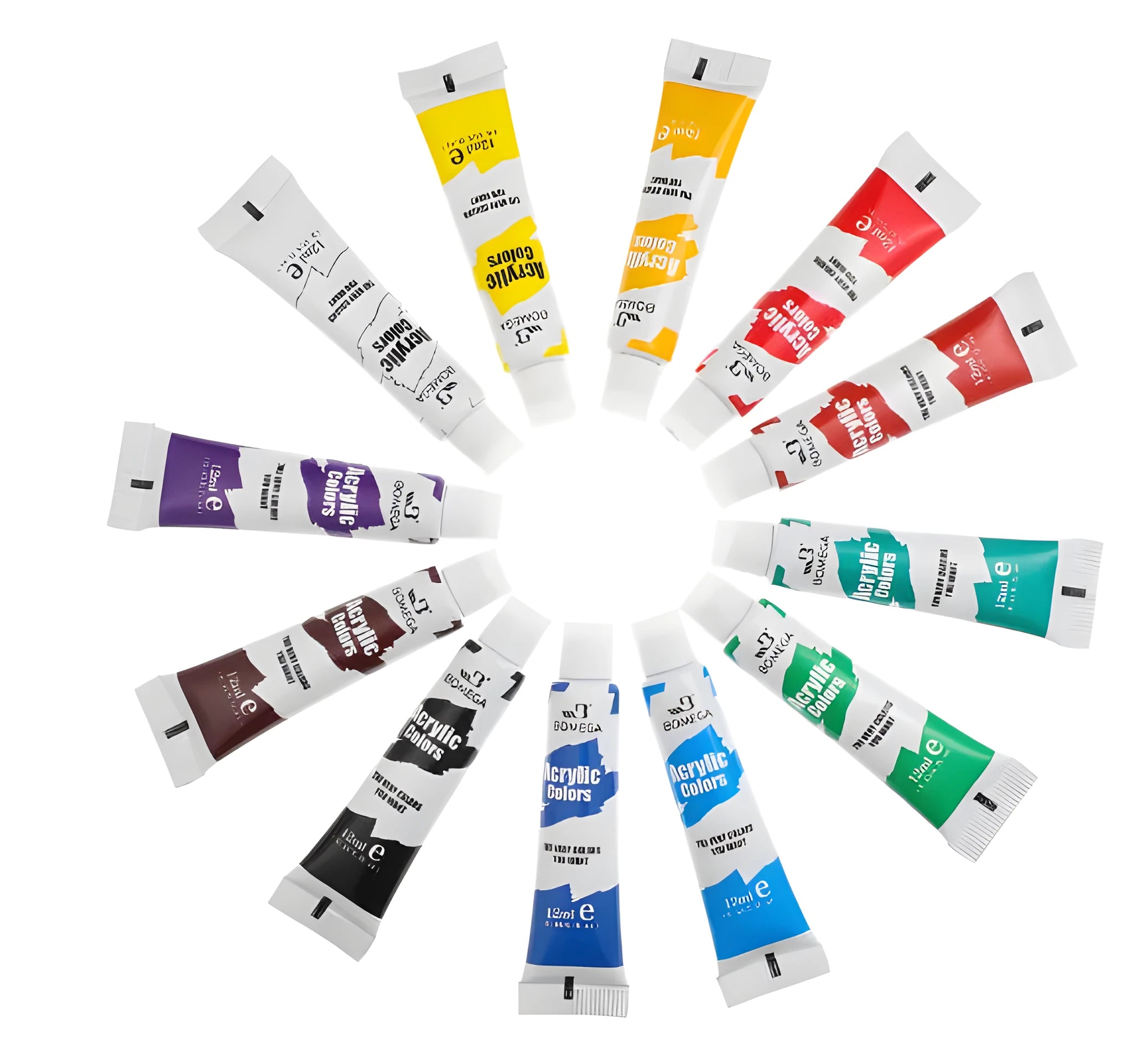 Set of 12-colour acrylic, gouache, watercolour and oil painting pigment tubes in 6ml or 12ml sizes