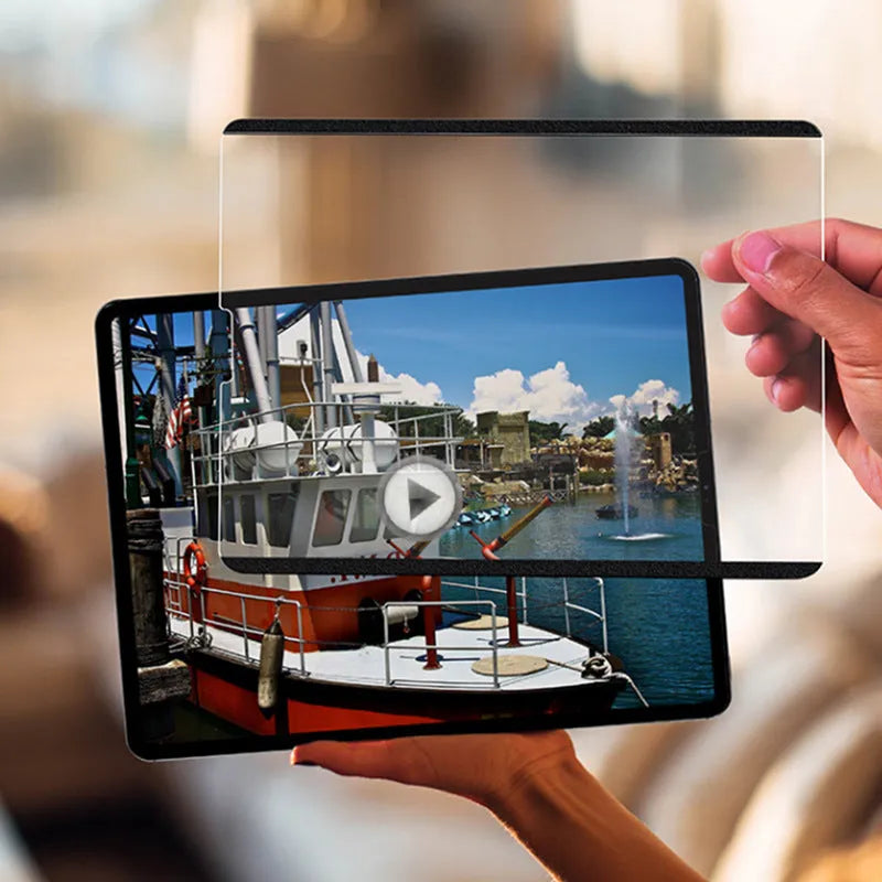 Magnetic detachable screen protector film for iPad tablets on a white background