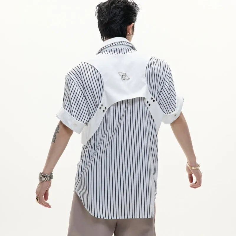 Men's striped cotton shirt with double lapel collar in black and white colour options