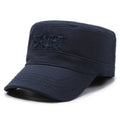 Men's adjustable cotton peaked cap in army green with dome crown and English letter detail