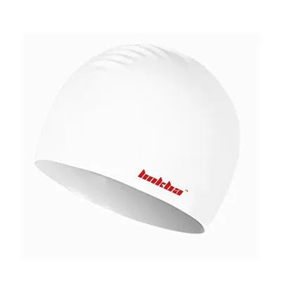 Professional silicone swimming cap with earmuff design and letter pattern in five colour options