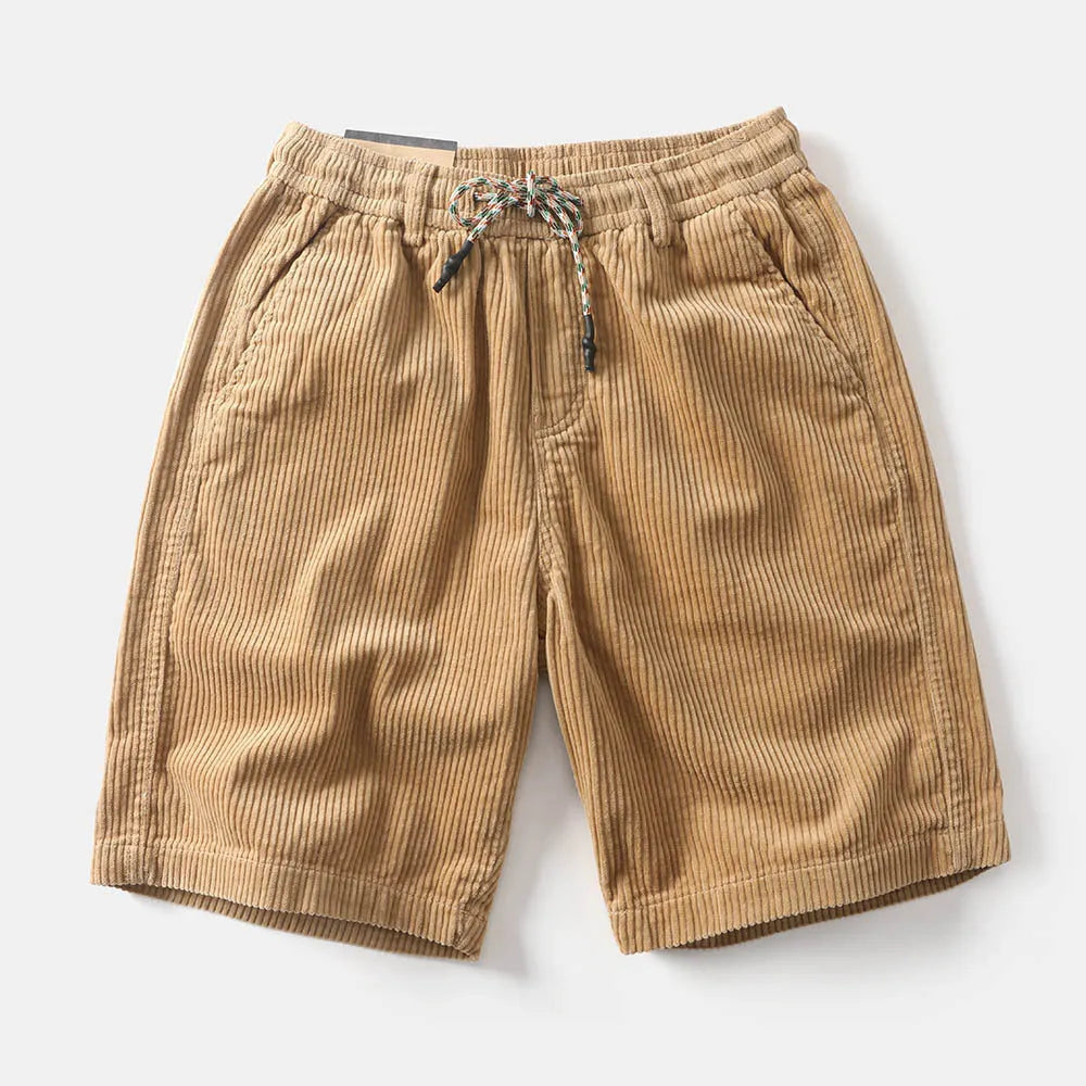 Men's khaki straight-leg cargo shorts with cargo pockets on a white background