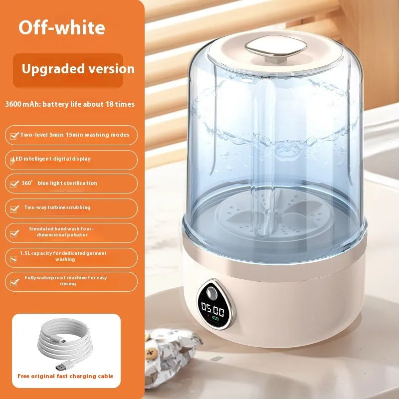 White portable USB mini washing machine showing 13.5cm width measurement