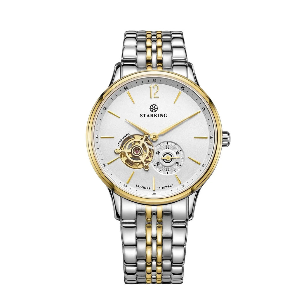 Automatic mechanical men's business watch with hollow three-needle dial and stainless steel case