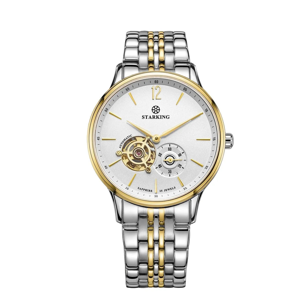Automatic mechanical men's business watch with hollow three-needle dial and stainless steel case