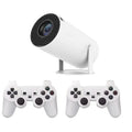 White barrel-shaped X10 PLUS portable smart projector with gamepad and remote control for home wall projection