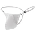 Men's ice silk T-back underwear in light purple showing adjustable thin straps and low waist design.