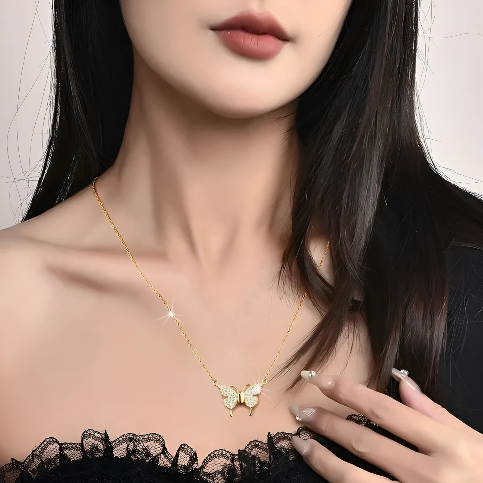 Women's titanium steel clavicle chain necklace with magnetic snap butterfly pendant in twisted chain design