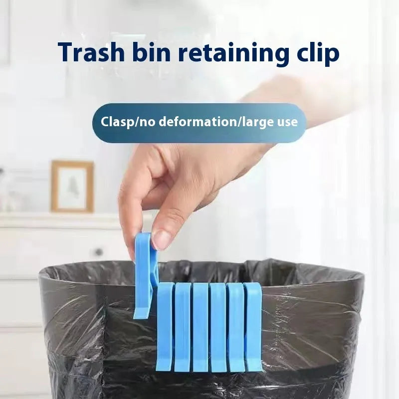 A white PP plastic clip designed to secure a bin bag to the side of a kitchen rubbish bin.