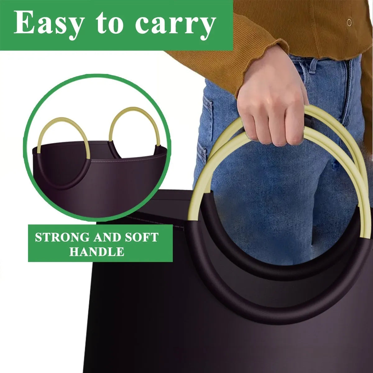 Round portable trash can measuring 38x72cm with removable plastic bag