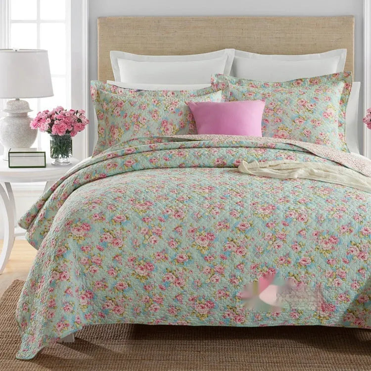 Pure cotton quilted bed cover set with printed pattern for 1.5-1.8 metre beds