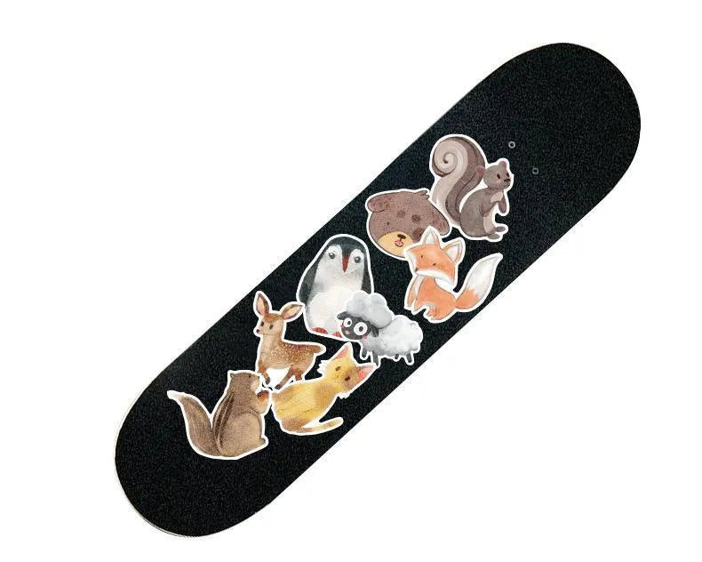36-piece retro beach sticker set with surf and travel designs on PVC material with matte finish