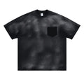 Black men's loose-fit cotton t-shirt with a printed letter design and drop-shoulder short sleeves.