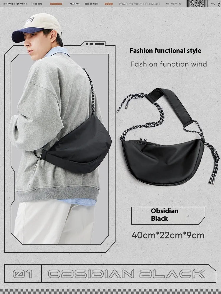 Men's lightweight nylon messenger bag in solid colours with large capacity for commuting and exercise