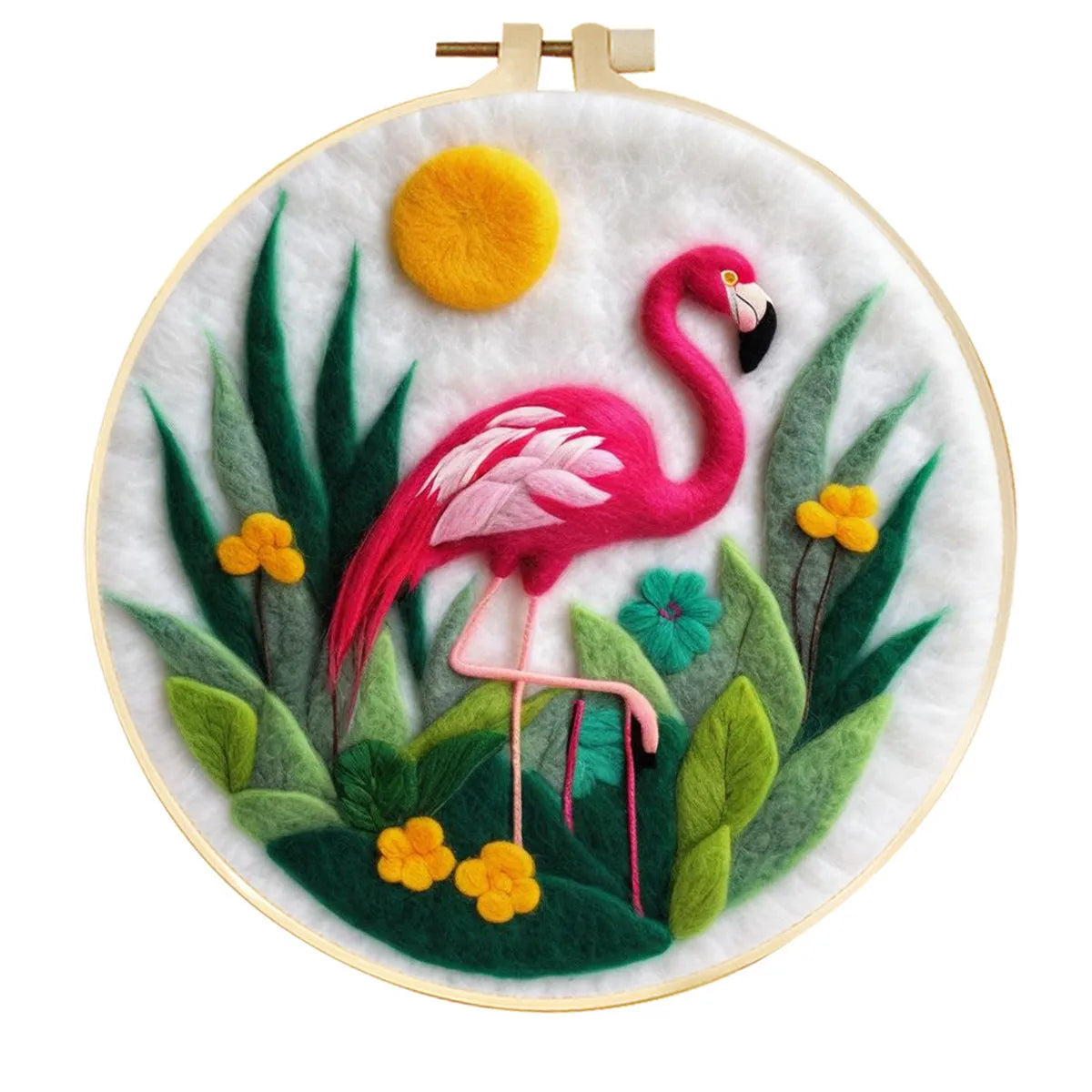 Round linen fabric embroidery kit with free hoop for making a 20x20 cm three-dimensional floral blanket painting.