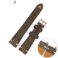 Genuine suede leather watch strap in brown, shown fitted to a watch with a 20mm lug width.