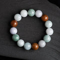 Women's Myanmar jade bracelet with three-colour 13mm round beads traditional style