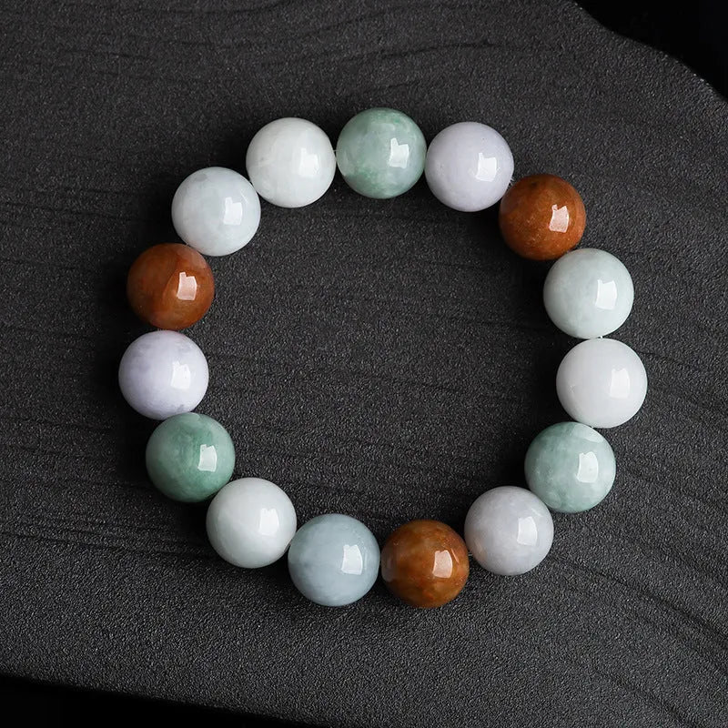 Women's Myanmar jade bracelet with three-colour 13mm round beads traditional style