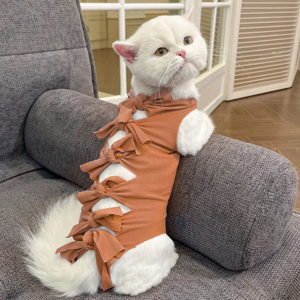 Adjustable lace-up polyester recovery vest for cat post-sterilisation care in multiple colour options