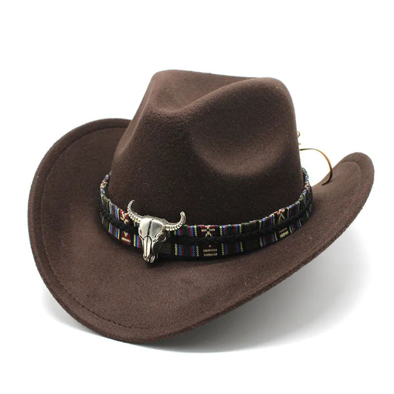 Western cowboy hat with bell crown in polyester fabric, shown in multiple colour options including army green, black and wine red