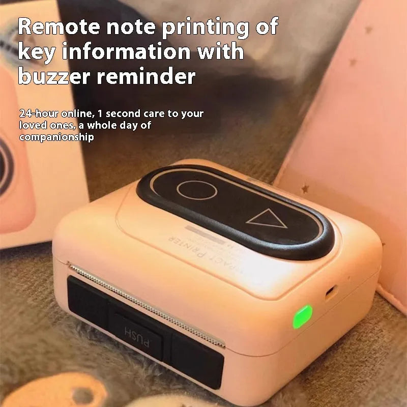 Avocado green Bluetooth thermal mini printer on a desk next to a mobile phone and printed receipt