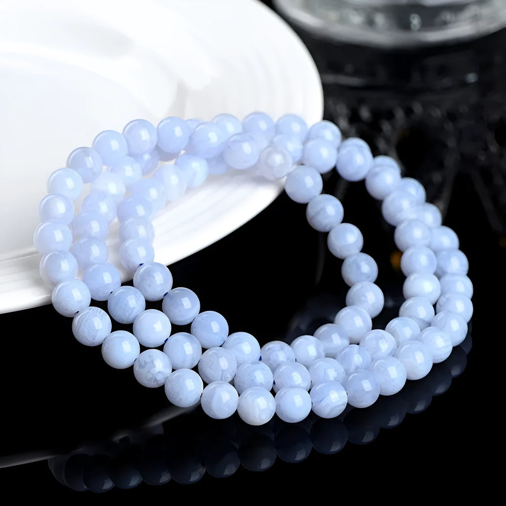 Blue agate beaded bracelet with natural striped patterns, 6-6.8mm beads