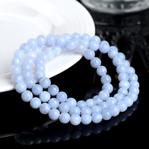 Blue agate beaded bracelet with natural striped patterns, 6-6.8mm beads
