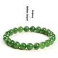 Polished Hetian jade jasper ball bracelet showing natural stone beads in multiple size options on a wrist.