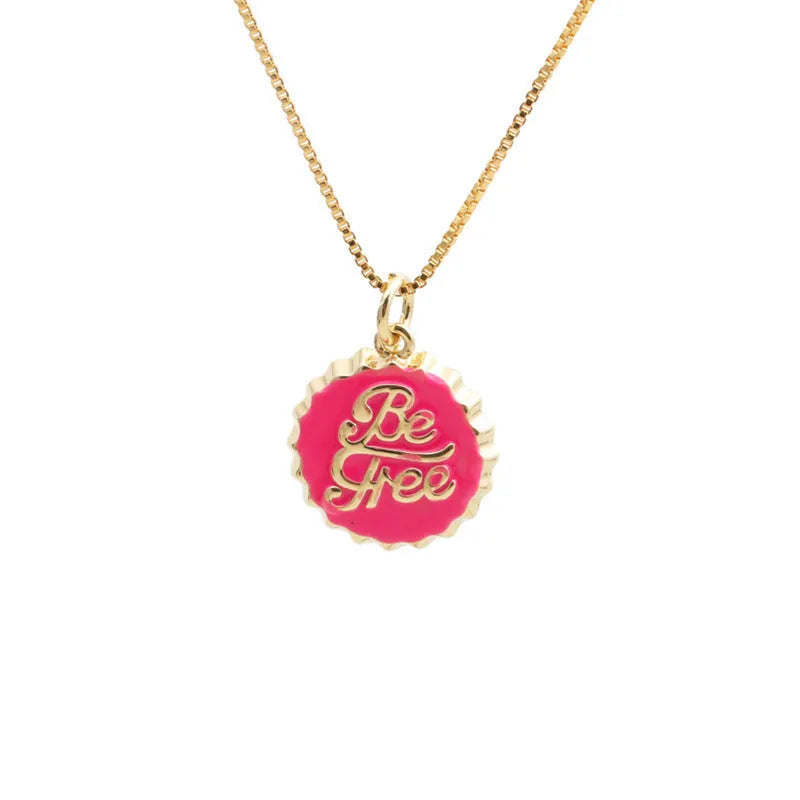 Copper bottle cap pendant necklace with 18K gold electroplating on 40cm chain