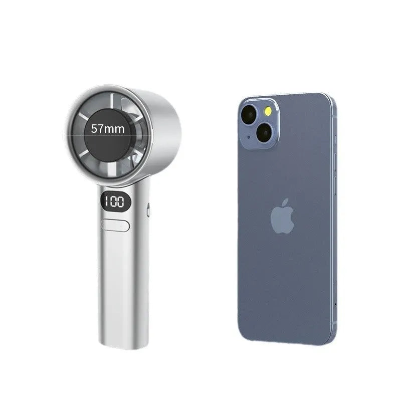 USB rechargeable handheld personal fan with six plastic blades in silver colour