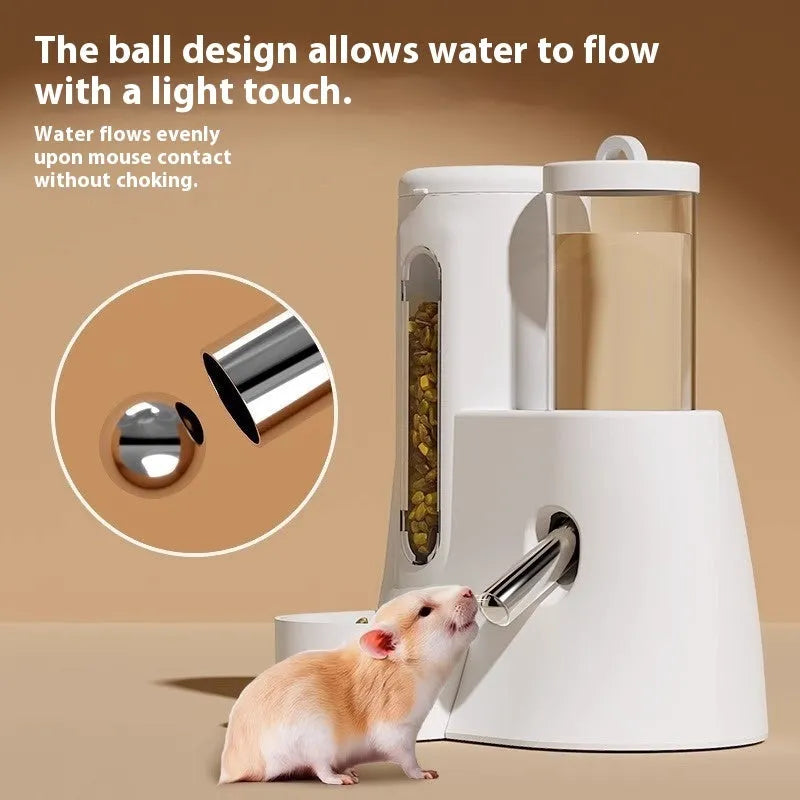 White, blue, and pink hamster automatic drinking water feeder with food basin for small pets