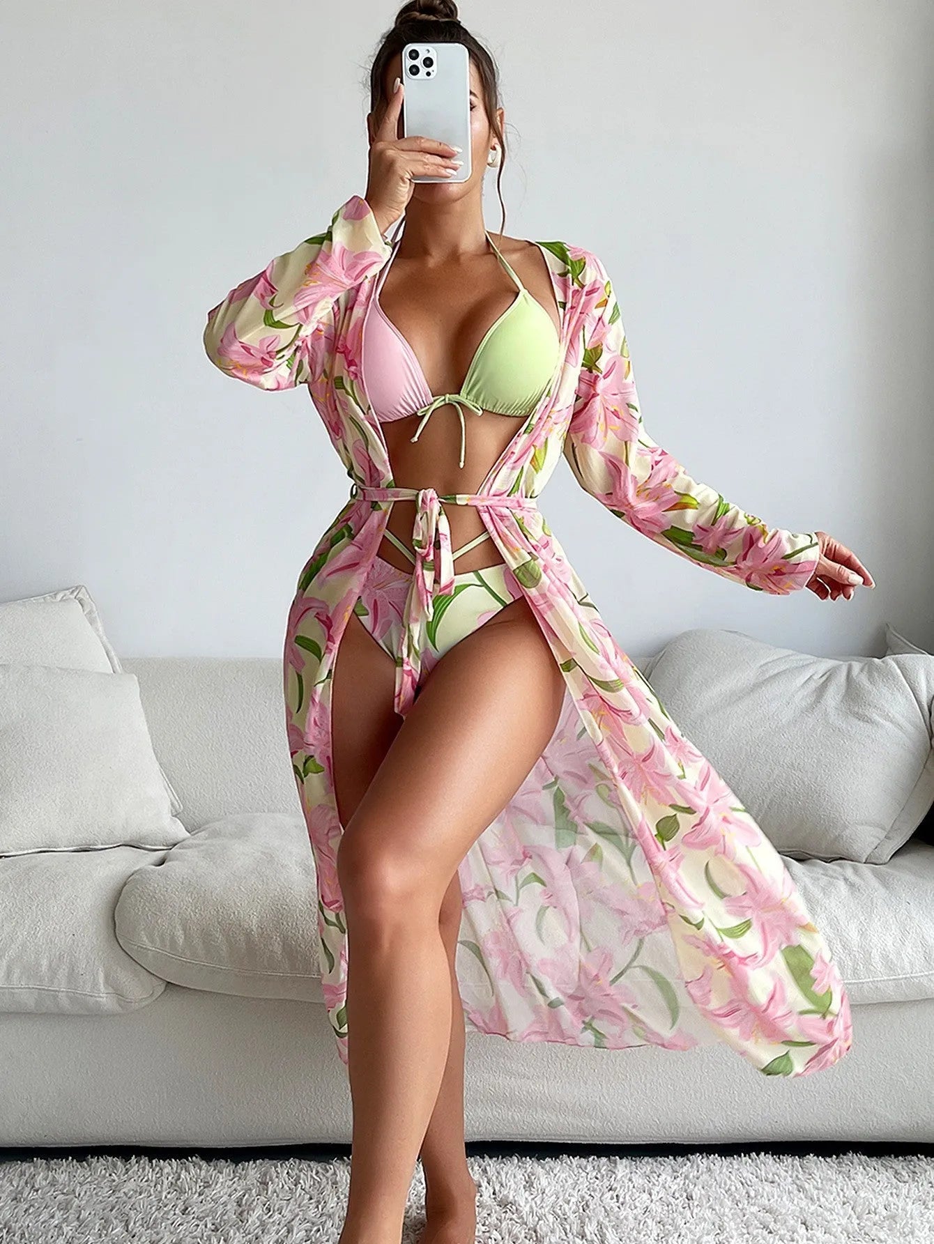 Printed bikini swimsuit for women in the colour shown, sized S M L XL.