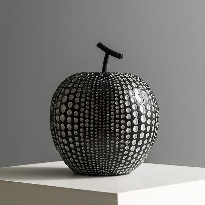 Resin decorative crafts set showing high black apple and low white pear sculptures