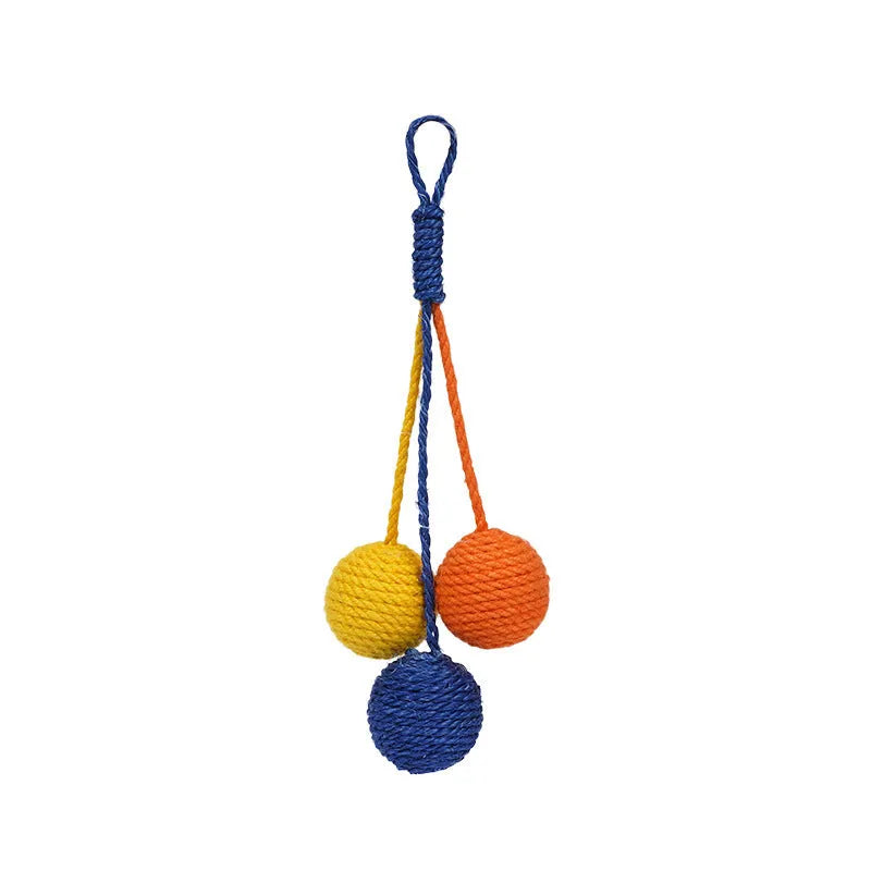 Interactive cat teaser stick toy set with fishing rod handle and four different toy attachments including catnip balls