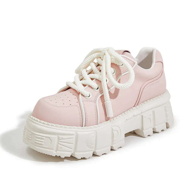 Women's beige casual leather shoes with height increasing rubber foam soles in UK size 37
