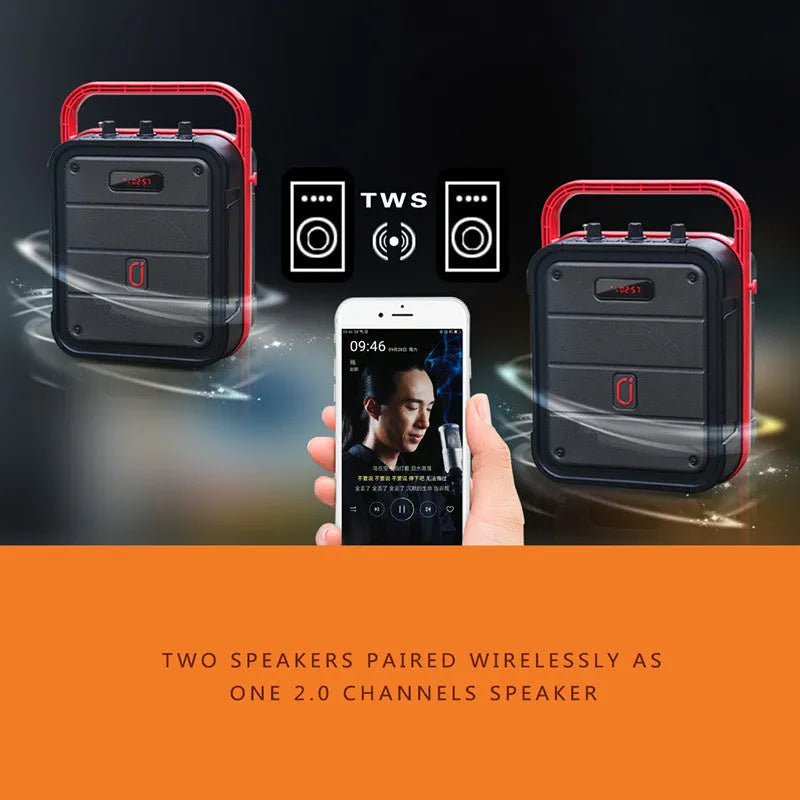 Black MS62AI portable Bluetooth speaker with wireless microphone and remote control