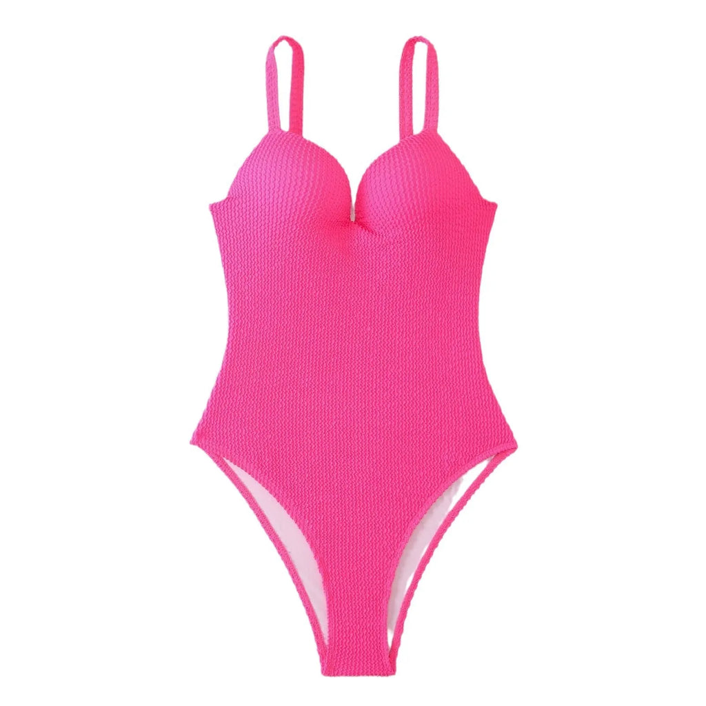 A women's sleeveless one-piece swimsuit on a hanger, shown in black, with other colour options available.