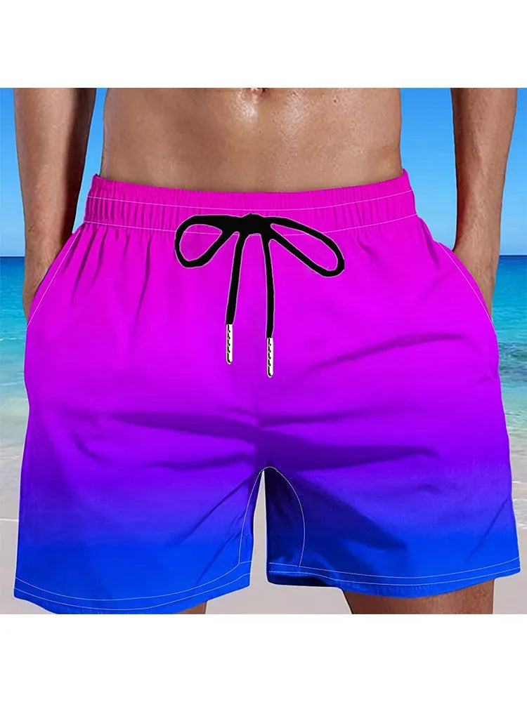 Men's gradient colour sports shorts with 3D digital printing on mesh fabric