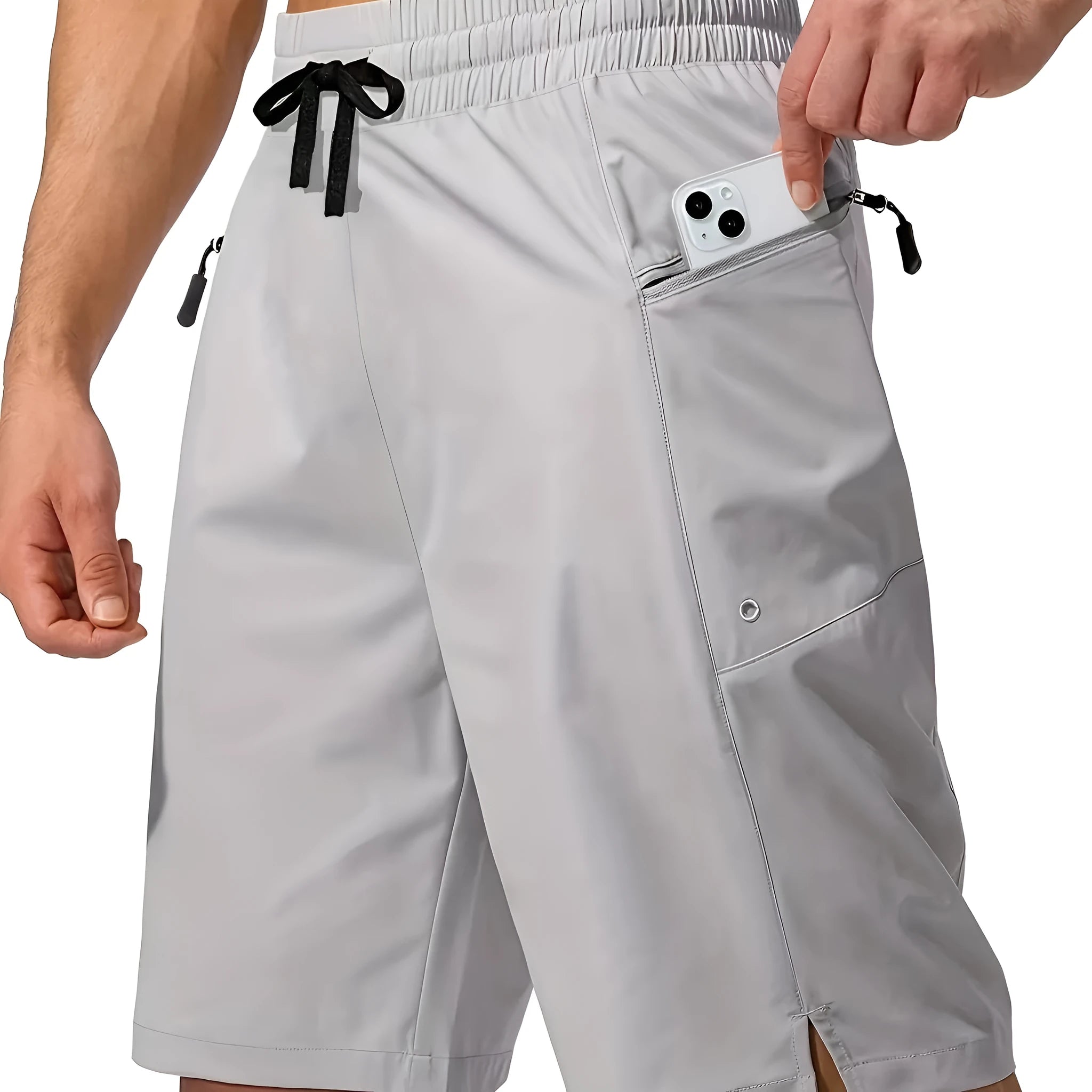 Men's quick-drying polyester beach shorts in straight-leg cut available in nine solid colours
