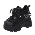 White women's platform tennis shoes with mesh upper and cross strap design