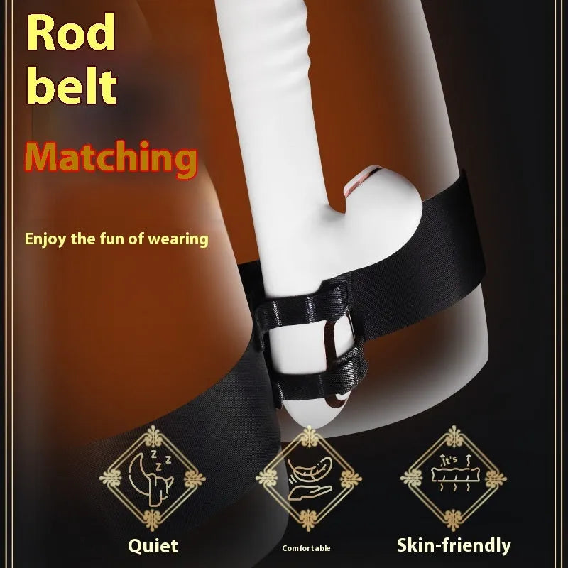 Black knitted sex toy strap for women with adjustable belt and included appliance strap