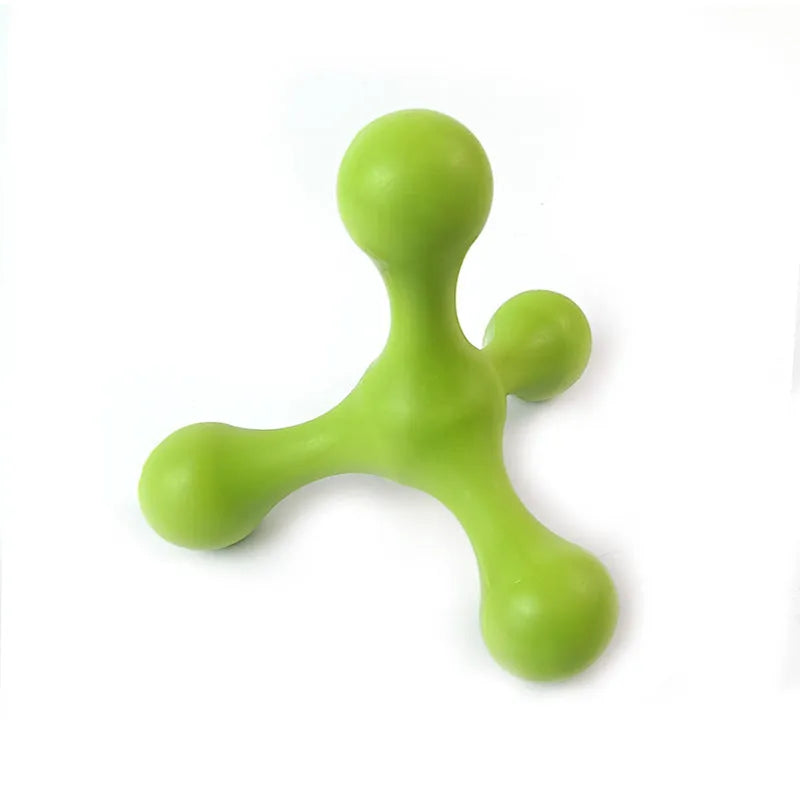 Blue silicone puppy teething chew toy with three legs and bone shape for small medium dogs
