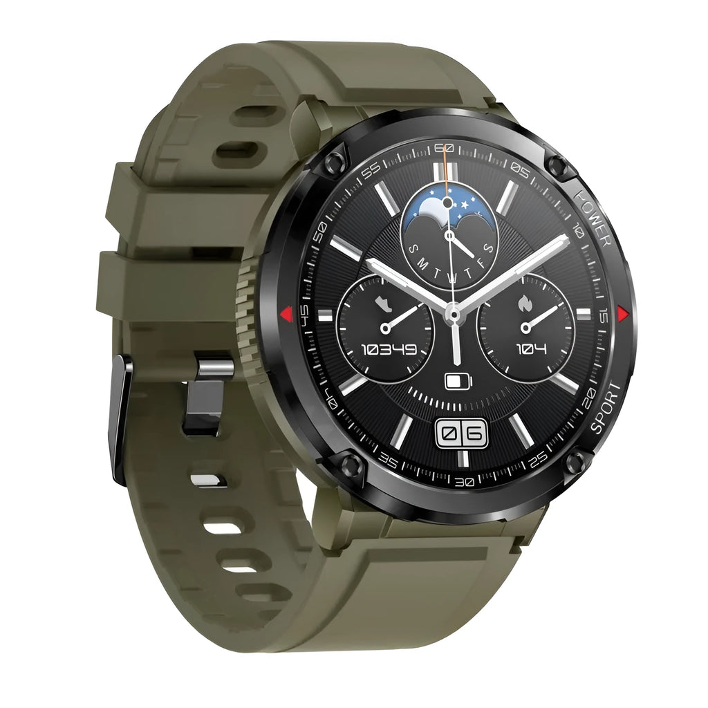 T30 Smart Watch in black on wrist showing display with health stats.