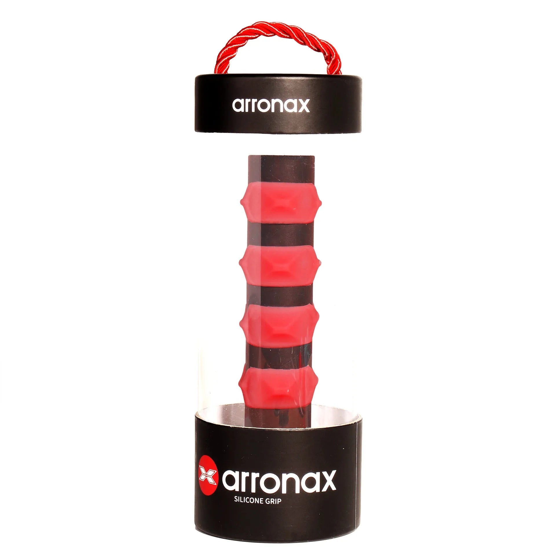 Silicone racket hand rubber buckle accessory shown in multiple colours next to a tennis racket.