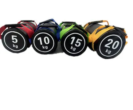 PVC fitness training sandbag in flat white leather finish with weight options from 5kg to 30kg