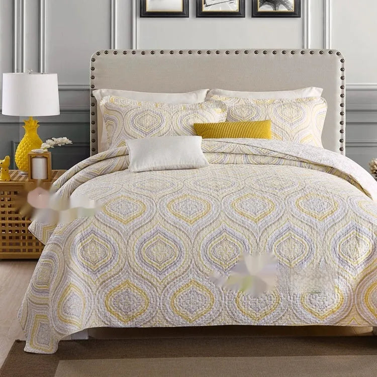 Pure cotton quilted bed cover set with printed pattern for 1.5-1.8 metre beds