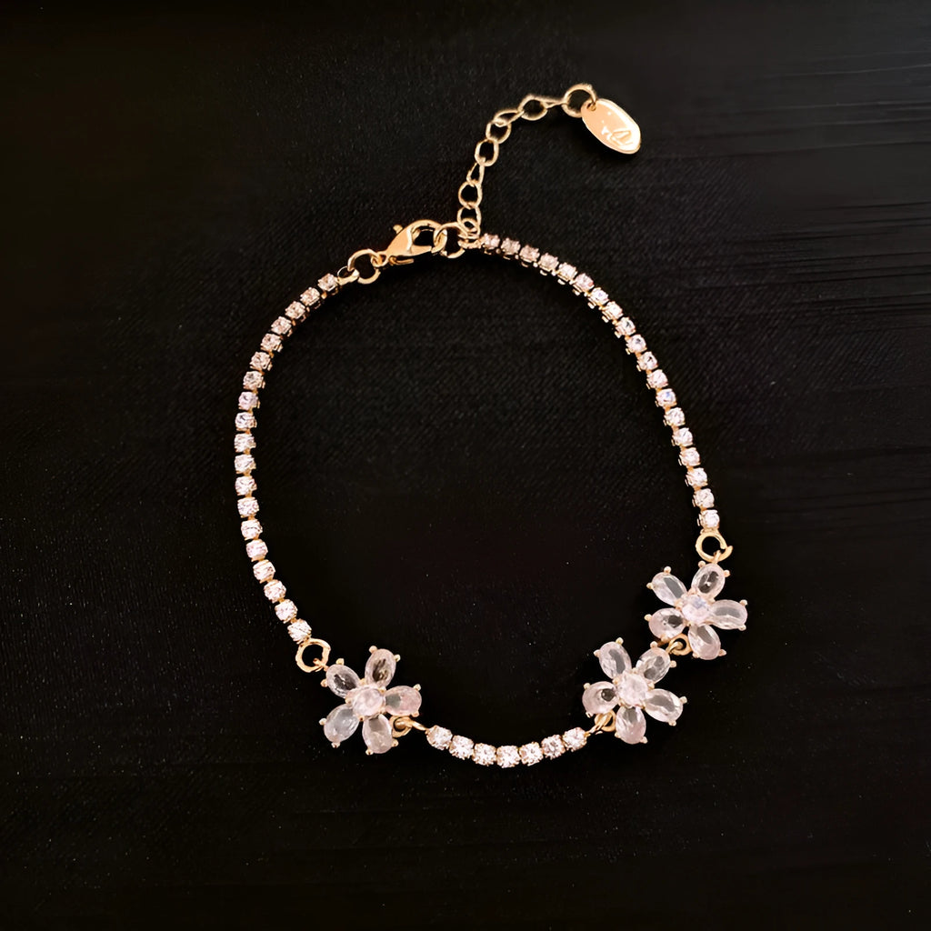 Gold copper bracelet with geometric design and inlaid zircon stones for women