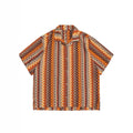 Ethnic style woven shirt with Cuban collar and drop shoulder sleeves in contrast colours